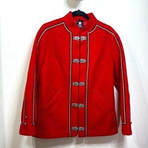 (W3) VTG FJord Fashion Wome Fair Isle Nordic Red Felt Zip Boiled Wool Coat,Sz 44